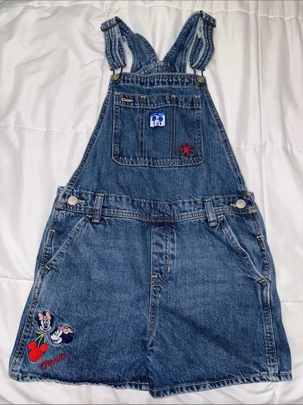 Old Navy Blue Denim Girls' Embroidered Short Overalls